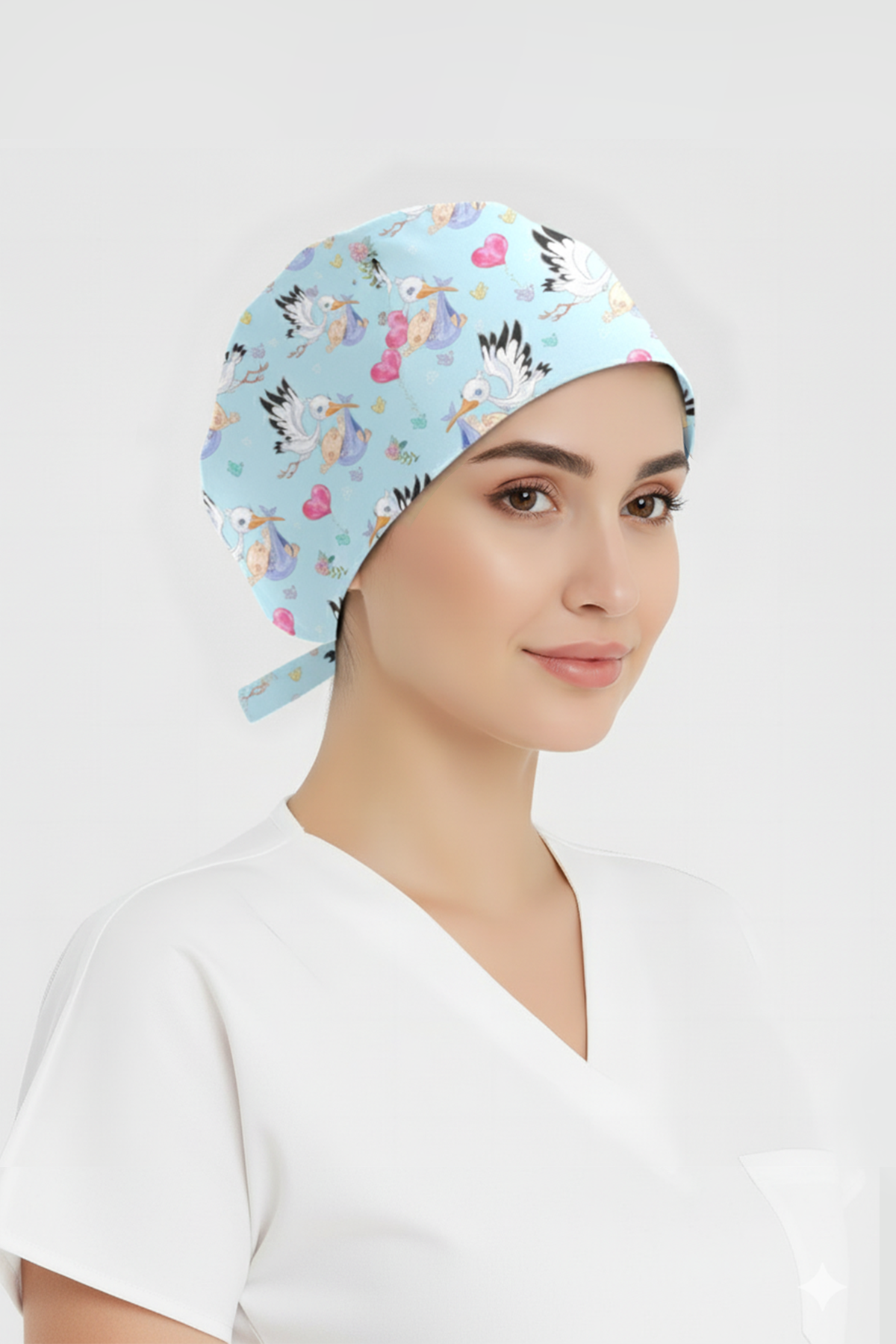 Postacı Leylek Desenli Bone (Cotton Likra Kumaş)