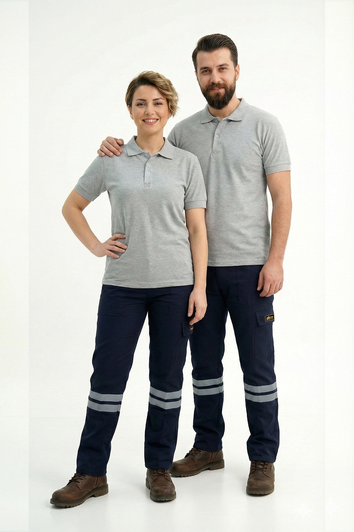 Gri Melanj Polo Yaka Kısa Kol İş Tişörtü Penye Lacoste Kumaş