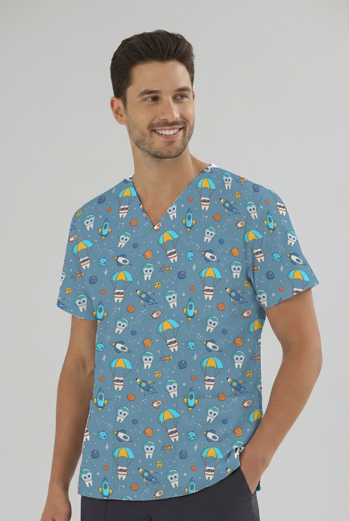 Astronot Dişler Desenli Tek Üst (Cotton Likra Kumaş)