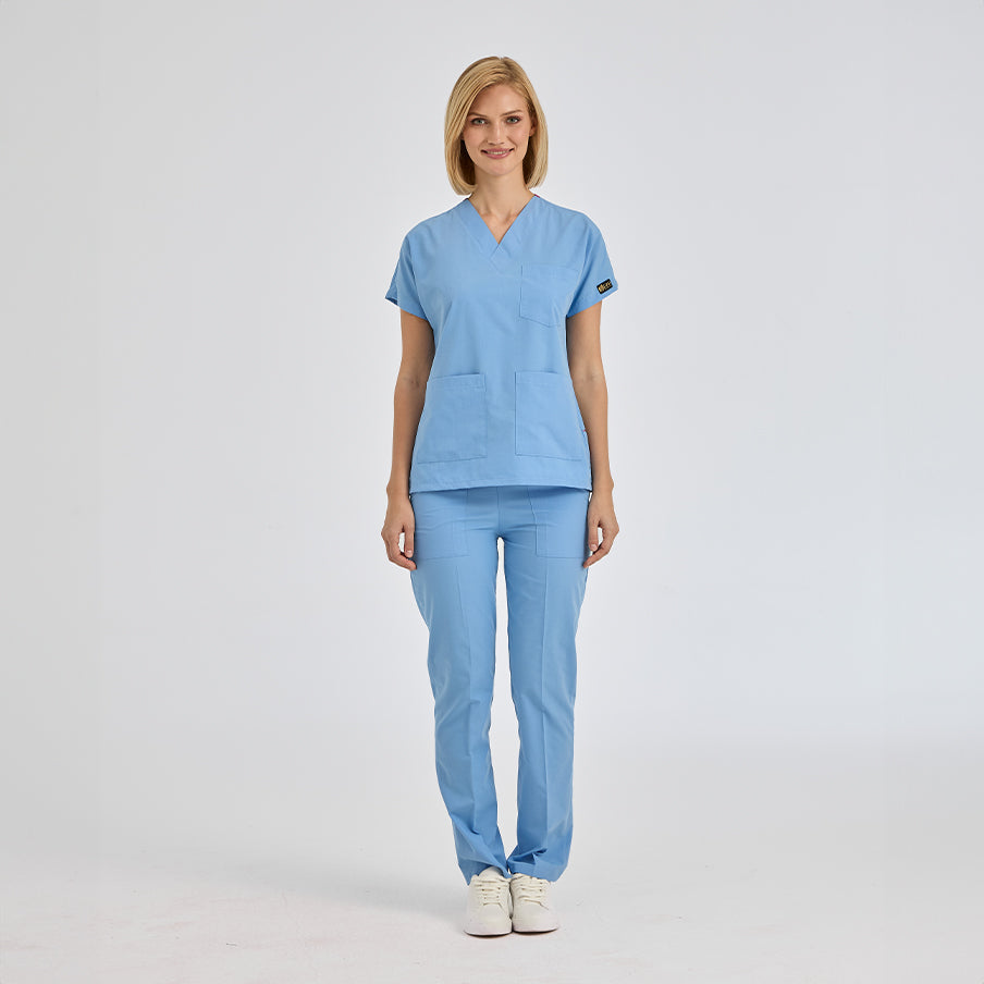 Açık Mavi Dr. Greys Scrubs Takım Terikoton Kumaş