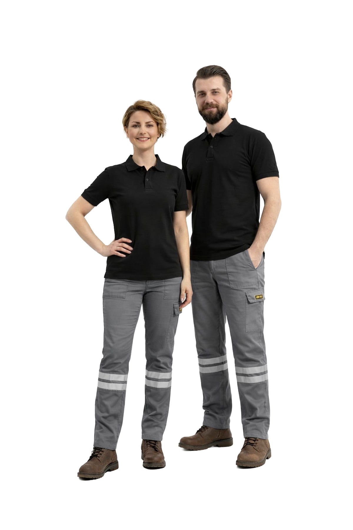 Gri 16/12 Gabardin Kumaş İş Pantolonu-3cm Çift Sıra Reflektörlü