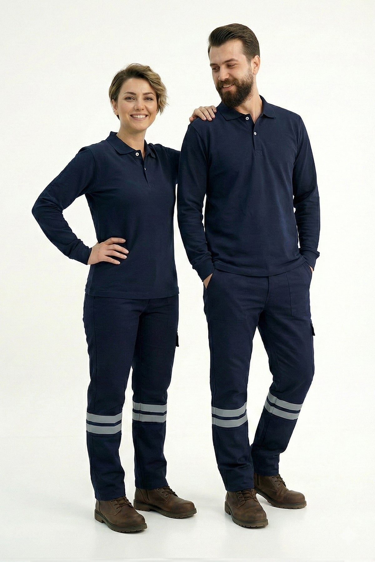 Lacivert Polo Yaka Uzun Kol İş Sweatshirtü Penye Lacoste Kumaş