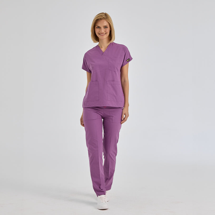 Mor Dr. Greys Scrubs Takım Terikoton Kumaş