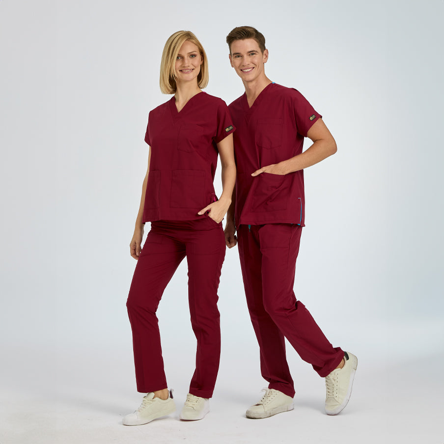 Bordo Dr. Greys Scrubs Takım Terikoton Kumaş