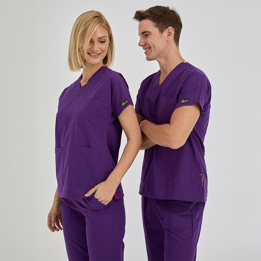 Özel Mor Dr. Greys Scrubs Takım Terikoton Kumaş
