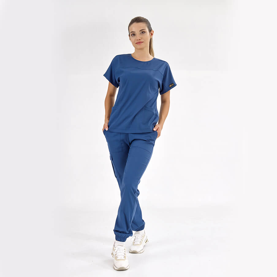 Petrol Mavisi Basic Scrubs Takım Lüks Likralı Kumaş