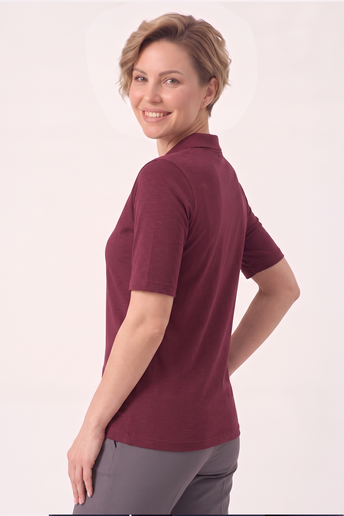 Bordo Polo Yaka Kısa Kol İş Tişörtü Penye Lacoste Kumaş