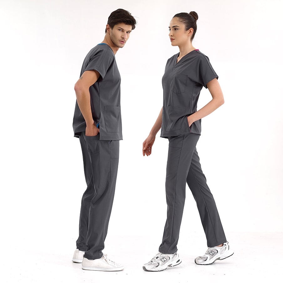 Füme Dr. Greys Scrubs Takım Lüks Likralı Kumaş