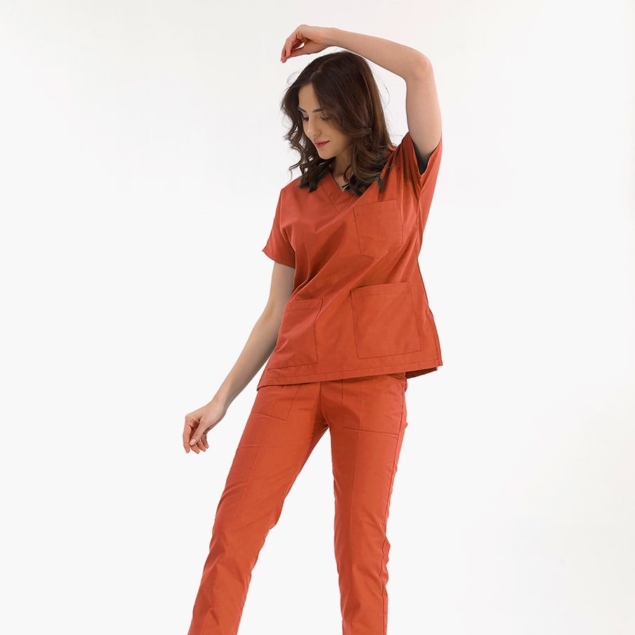 Kiremit Dr. Greys Scrubs Takım Lüks Likralı Kumaş