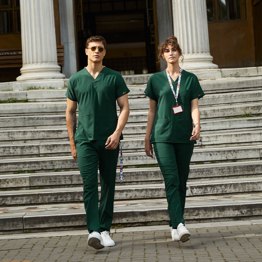 Avcı Yeşili Dr. Greys Scrubs Takım Lüks Likralı Kumaş