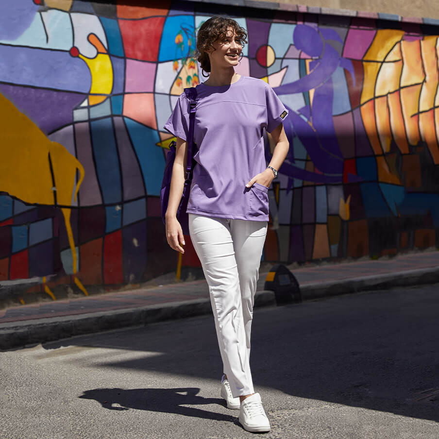 Lila Basic Scrubs Takım Lüks Likralı Kumaş