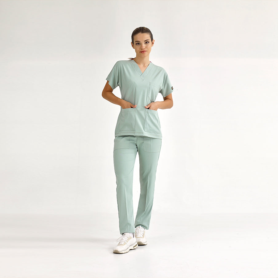 Mint Yeşili Dr. Greys Scrubs Takım Lüks Likralı Kumaş