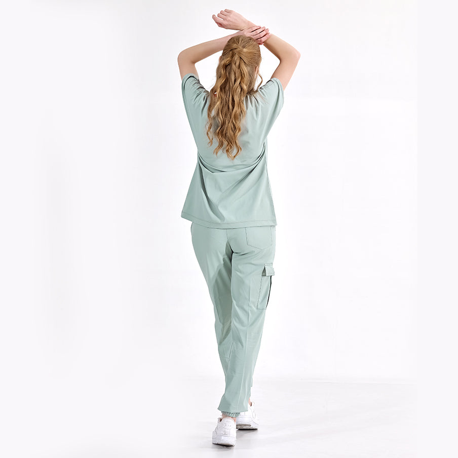 Mint Yeşili Jogger Scrubs Takım Lüks Likralı Kumaş
