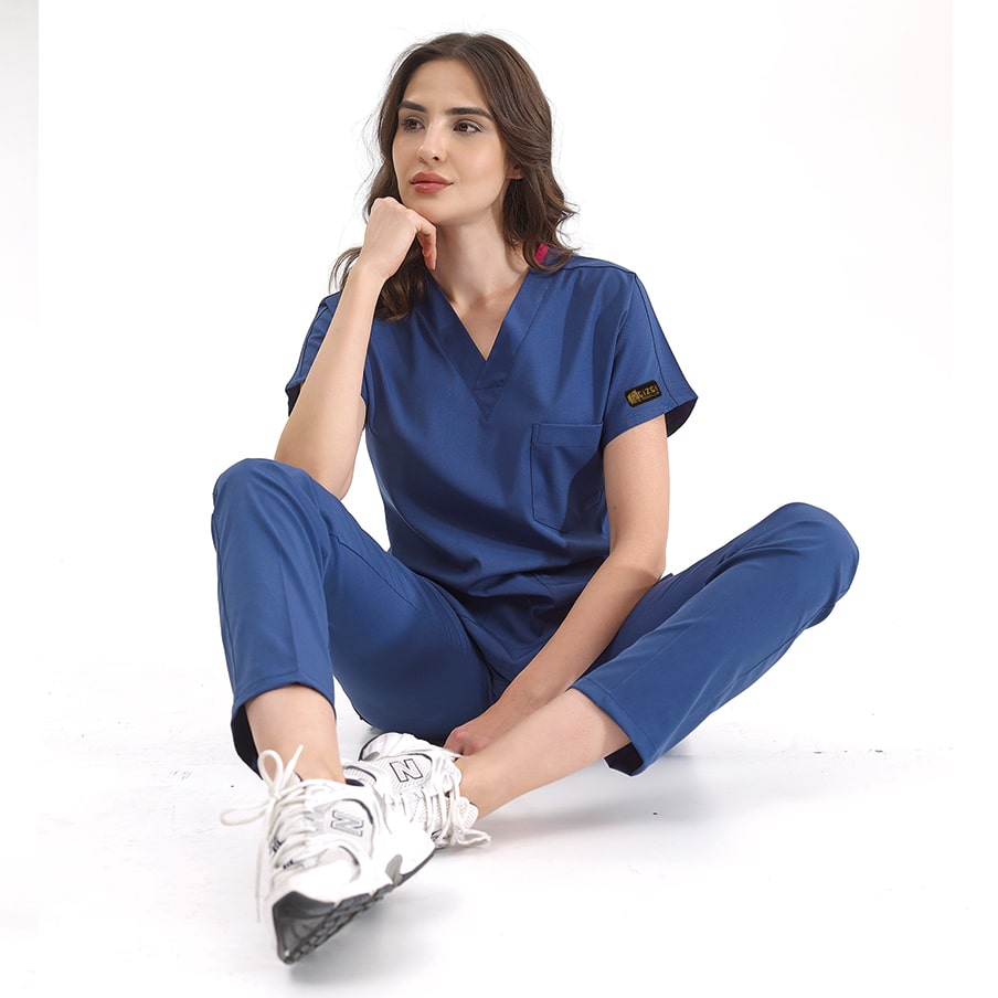 Petrol Mavisi Dr. Greys Scrubs Takım Lüks Likralı Kumaş
