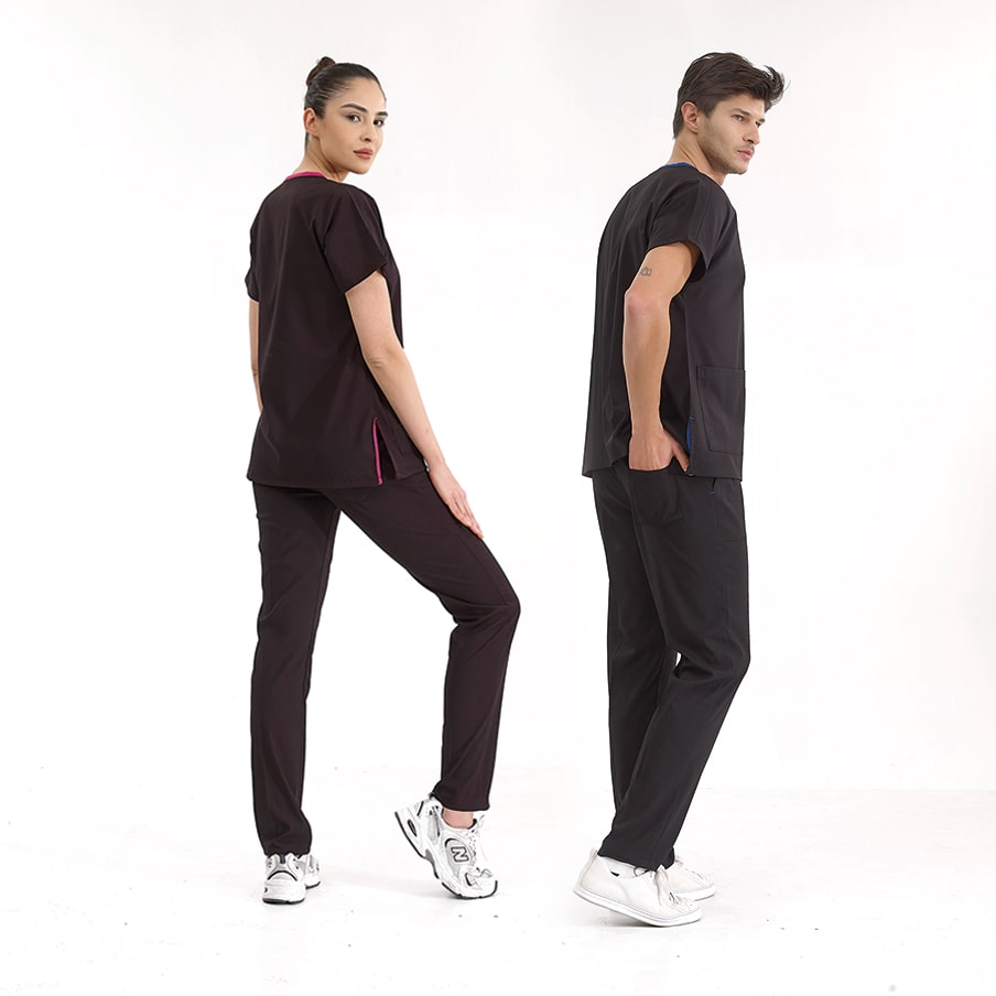 Siyah Dr. Greys Scrubs Takım Lüks Likralı Kumaş