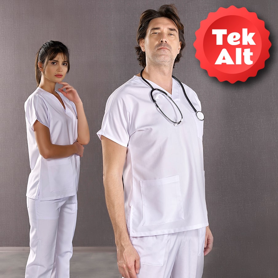 Beyaz Dr. Greys Doktor Hemşire Pantolonu (Tek Alt) Alpaka Kumaş