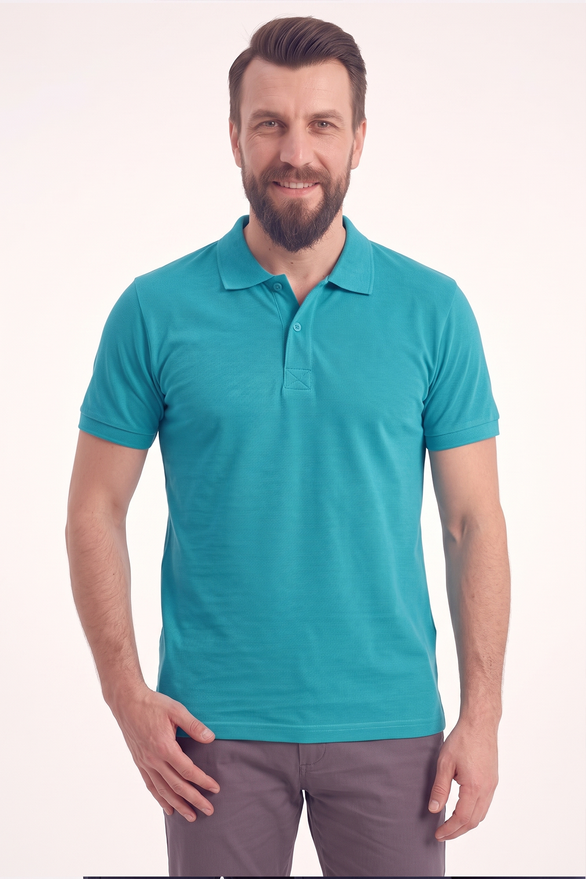 Turkuaz Polo Yaka Kısa Kol İş Tişörtü Penye Lacoste Kumaş