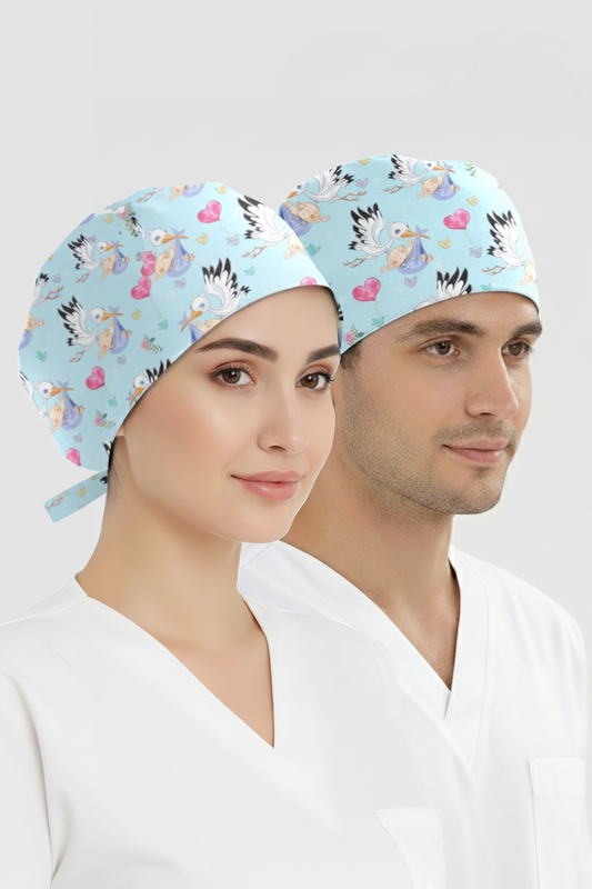 Postacı Leylek Desenli Bone (Cotton Likra Kumaş)