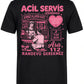 Acil Servis Kafe Baskılı Kısa Kol Siyah Tişört (%100 Pamuk Penye Kumaş)