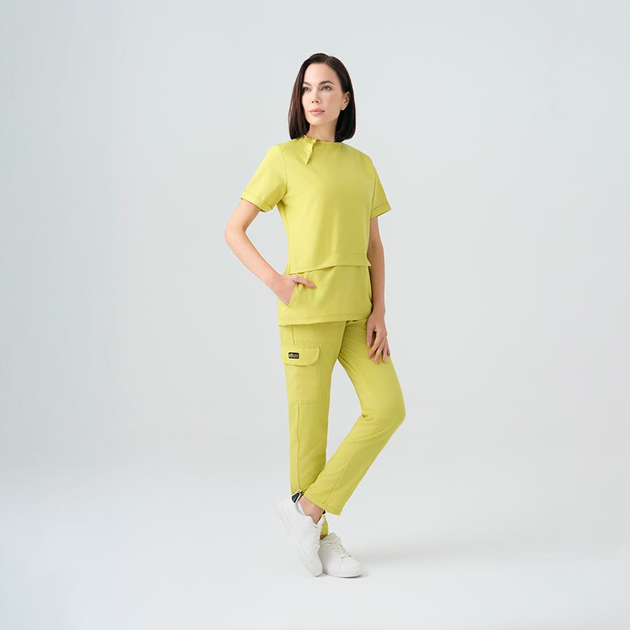 Neon Yeşil Zero  Scrubs Takım Best Likralı Kumaş