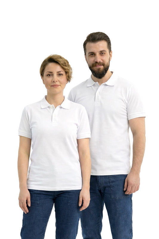 Beyaz Polo Yaka Kısa Kol İş Tişörtü Penye Lacoste Kumaş