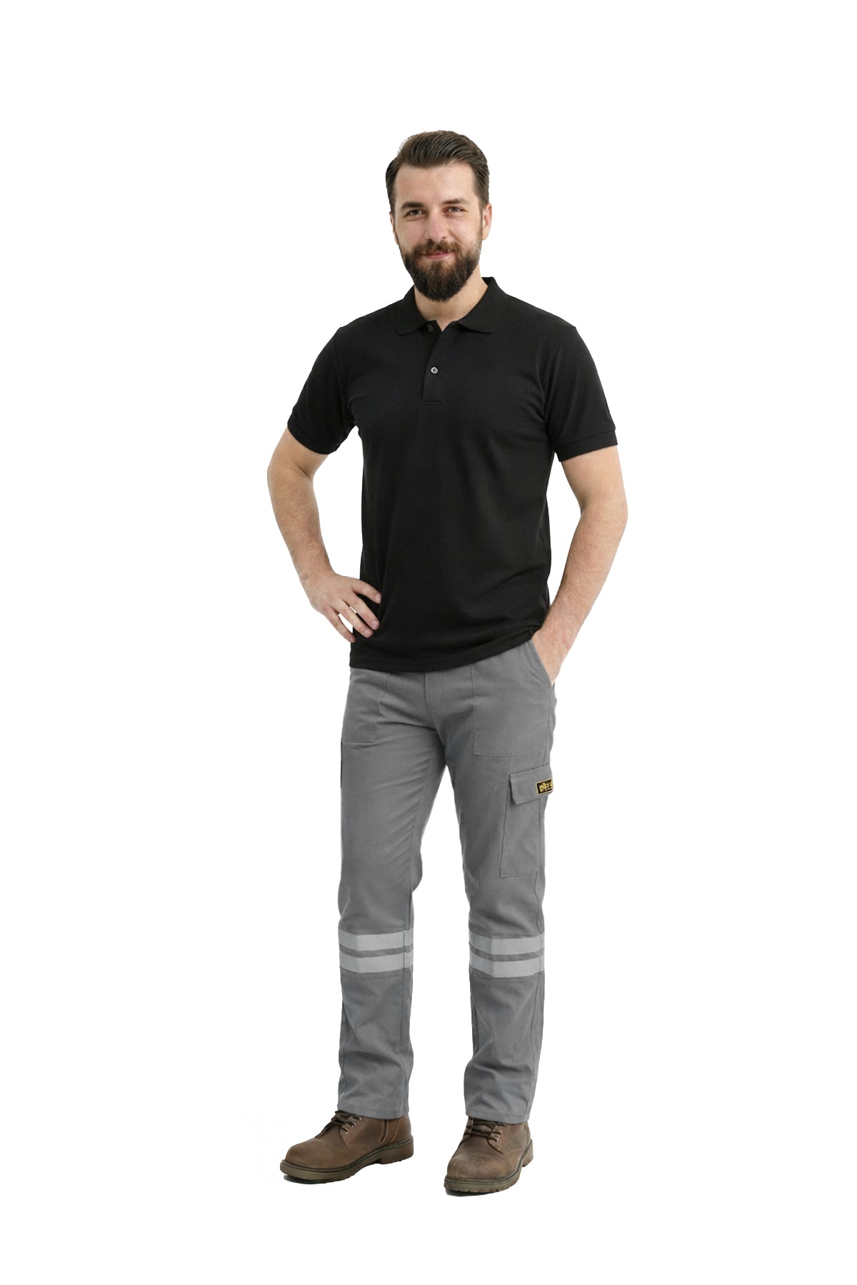 Gri 16/12 Gabardin Kumaş İş Pantolonu-3cm Çift Sıra Reflektörlü