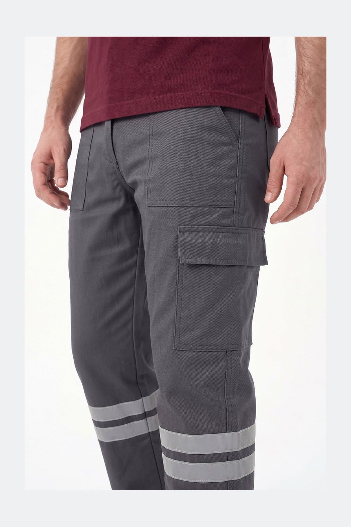 Gri 7/7 Gabardin Kumaş İş Pantolonu (Kışlık Kalın Kumaş)-3 cm Çift Sıra Reflektörlü