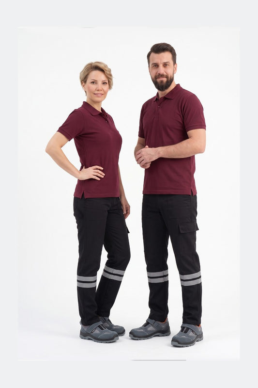 Siyah 7/7 Gabardin Kumaş İş Pantolonu (Kışlık Kalın Kumaş)-3 cm Çift Sıra Reflektörlü