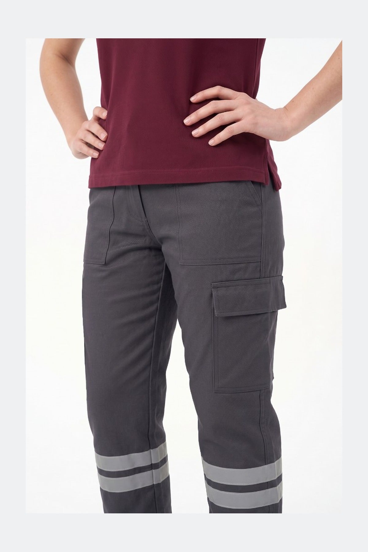 Antrasit 7/7 Gabardin Kumaş İş Pantolonu (Kışlık Kalın Kumaş)-3 cm Çift Sıra Reflektörlü