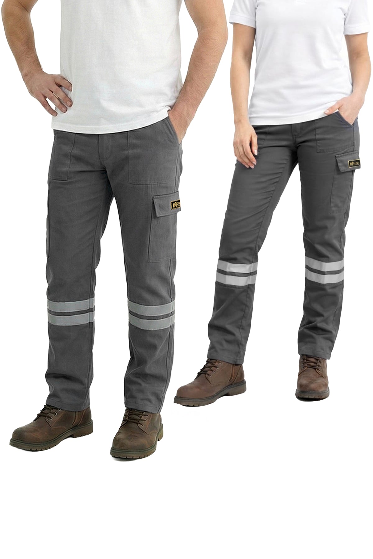 Antrasit 3 Cm Çift Sıra Reflektörlü Likralı Gabardin Kumaş İş Pantolonu
