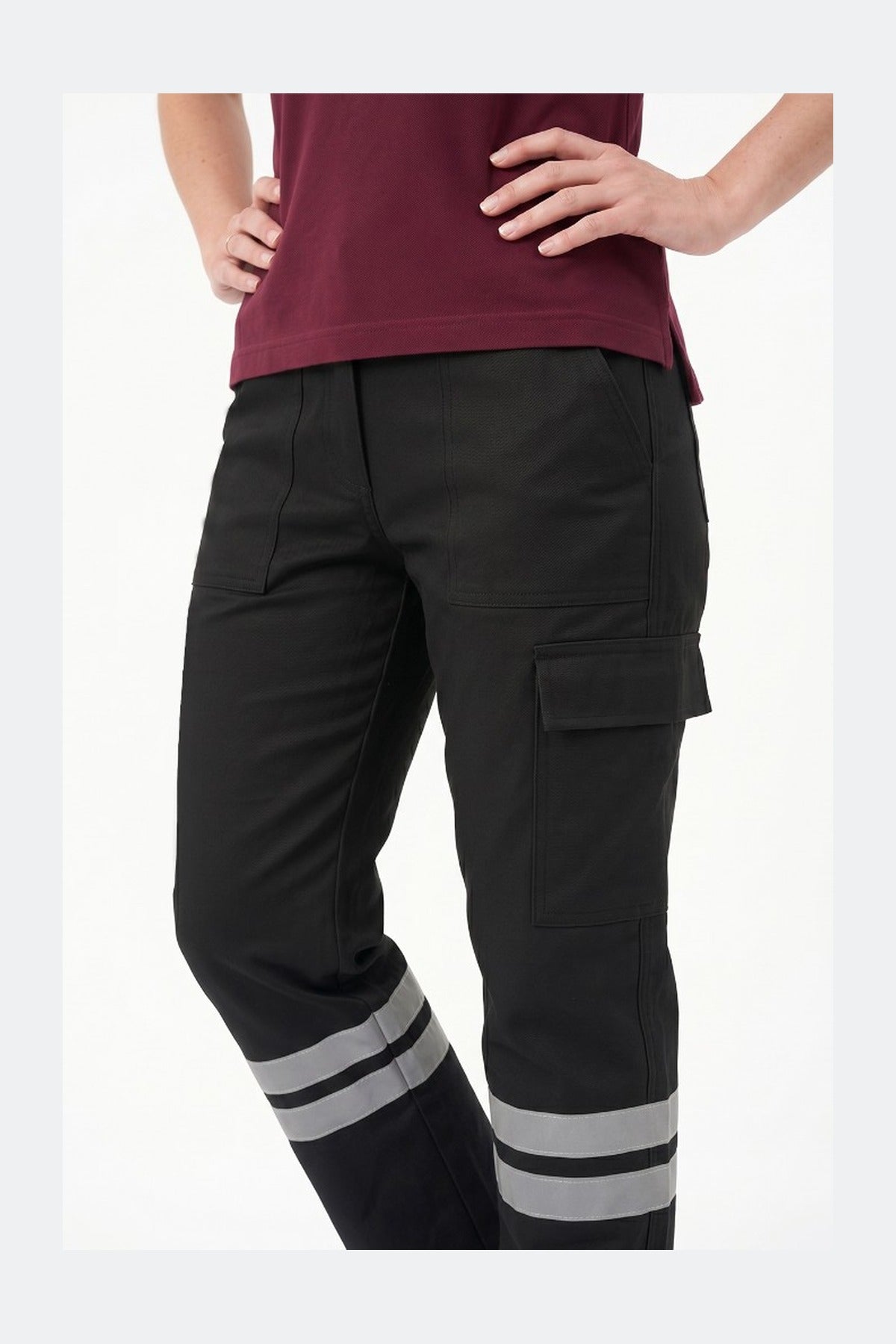 Siyah Likralı 16/12 Gabardin Kumaş İş Pantolonu-3cm Çift Sıra Reflektörlü