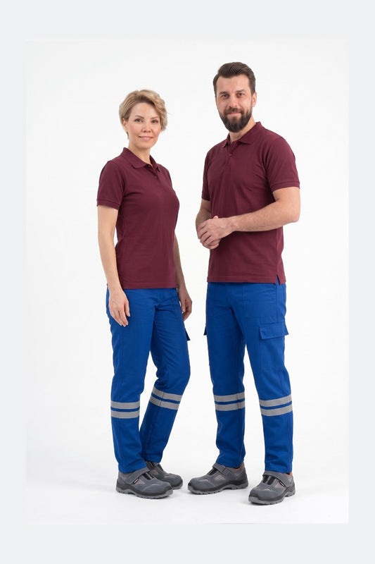 Saks Mavisi Likralı 16/12 Gabardin Kumaş İş Pantolonu-3cm Çift Sıra Reflektörlü