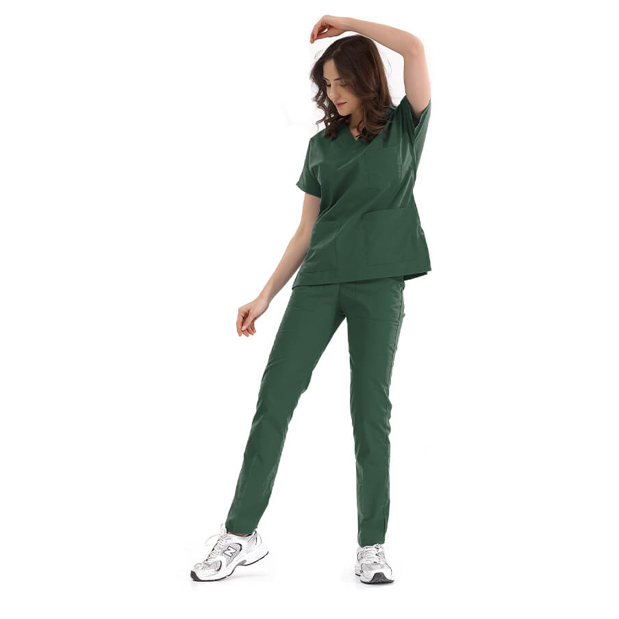 Avcı Yeşili Dr. Greys  Scrubs Takım Lüks Likralı Kumaş