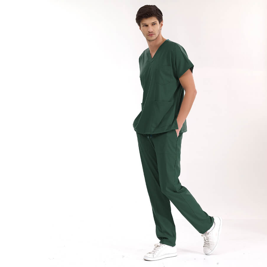 Avcı Yeşili Dr. Greys  Scrubs Takım Lüks Likralı Kumaş