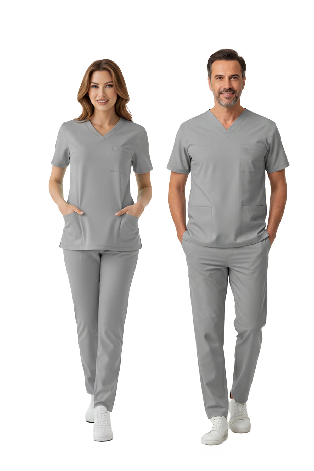 Neutral Gray Dr. Greys  Scrubs Takım Lüks Likralı Kumaş