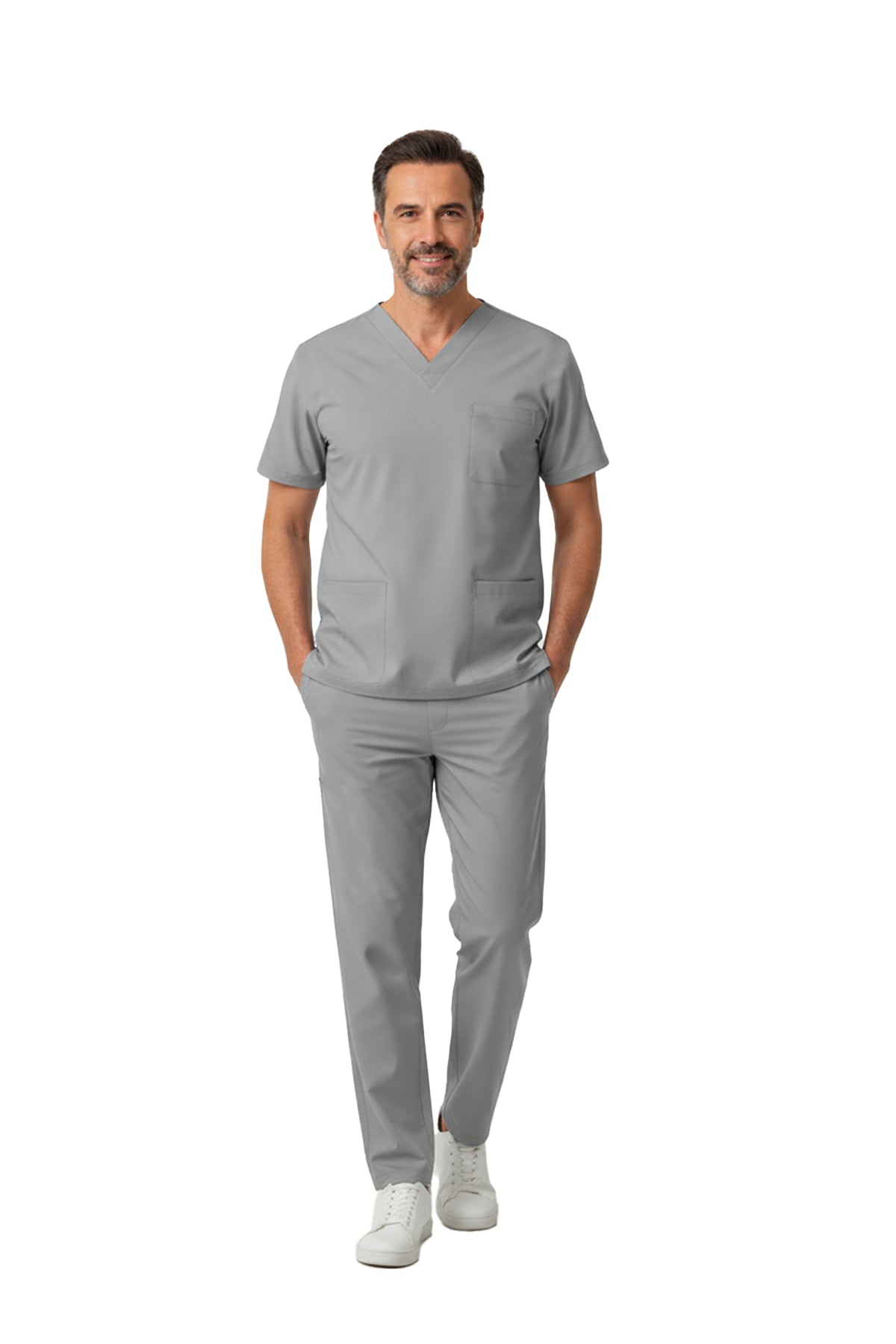 Neutral Gray Dr. Greys  Scrubs Takım Lüks Likralı Kumaş