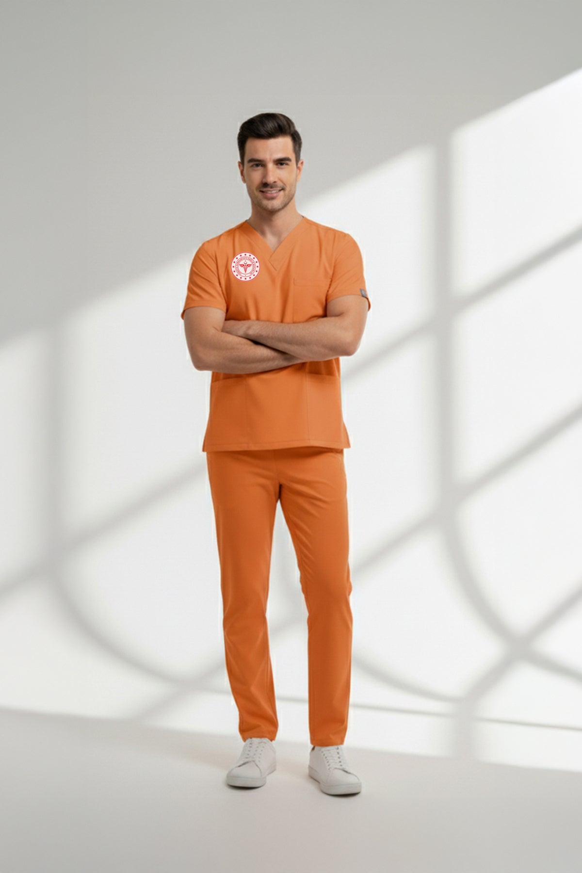 Klinik Destek Forması Scrubs Likralı Takım Sağlık Bakanlığı Uyumlu-Orange Ochre