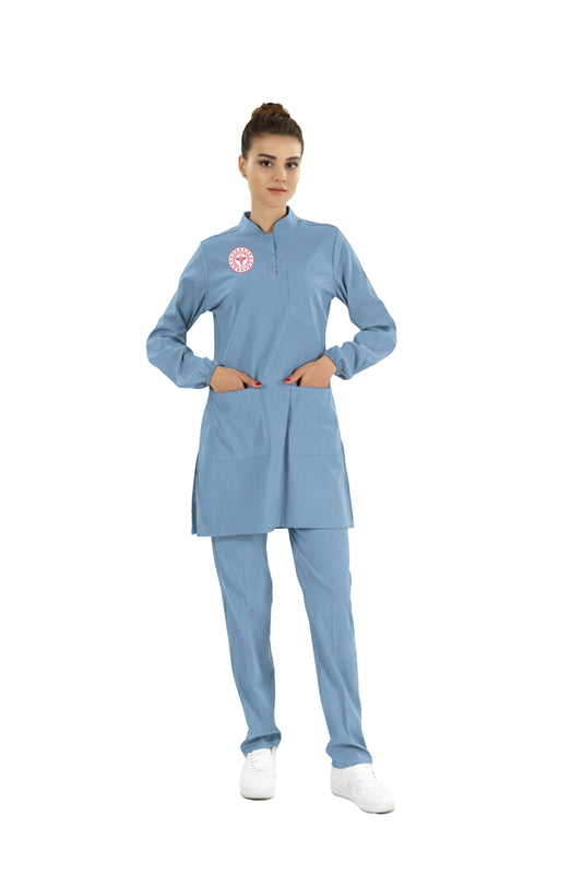 Tesettür Scrubs Likralı Takım Sağlık Bakanlığı Logolu-Alaskan Blue