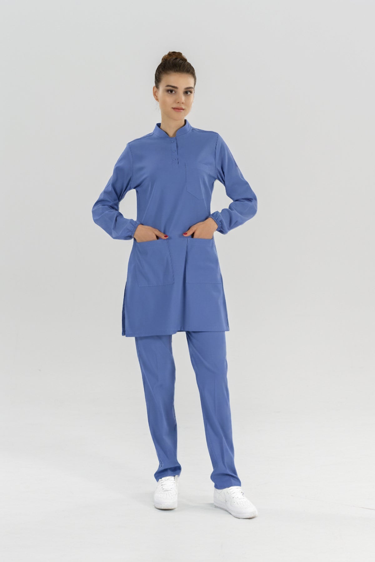 Dazzling Blue Tesettür Hakim Yaka  Scrubs Takım Lüks Likralı Kumaş