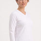 Beyaz %100 Pamuk Penye V Yaka Sweatshirt Uzun Kol