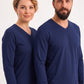 Lacivert %100 Pamuk Penye V Yaka Sweatshirt Uzun Kol