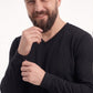 Siyah %100 Pamuk Penye V Yaka Sweatshirt Uzun Kol
