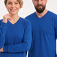 Saks Mavisi %100 Pamuk Penye V Yaka Sweatshirt Uzun Kol