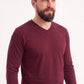Bordo %100 Pamuk Penye V Yaka Sweatshirt Uzun Kol
