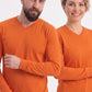 Turuncu %100 Pamuk Penye V Yaka Sweatshirt Uzun Kol