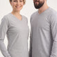 Gri Melanj %100 Pamuk Penye V Yaka Sweatshirt Uzun Kol