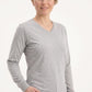 Gri Melanj %100 Pamuk Penye V Yaka Sweatshirt Uzun Kol