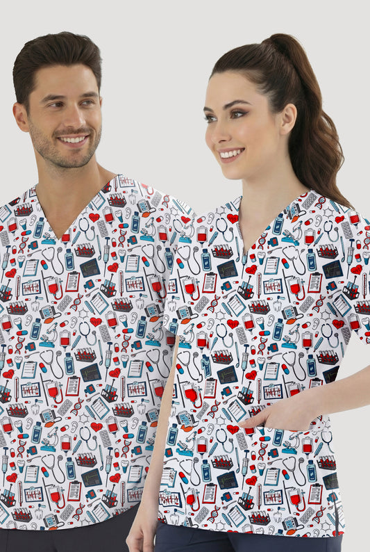 Medikal Desenli Tek Üst (Cotton Likra Kumaş)