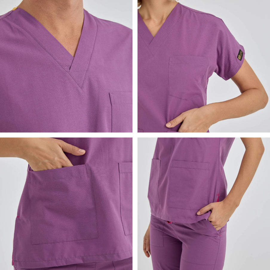 Mor Dr. Greys  Scrubs Takım Terikoton Kumaş