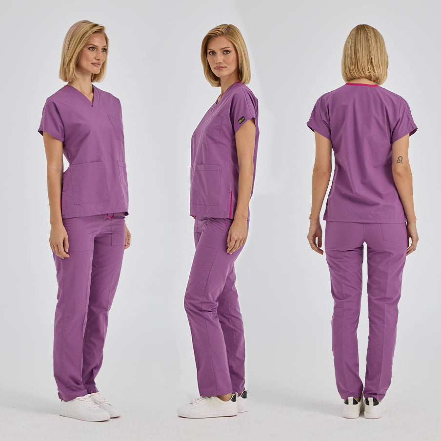 Mor Dr. Greys  Scrubs Takım Terikoton Kumaş